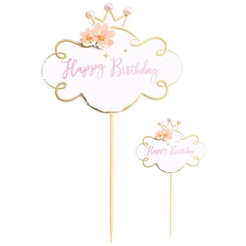 Topper ozdoby na tort napis Happy Birthday kwiaty korona dekoracje urodzinowe